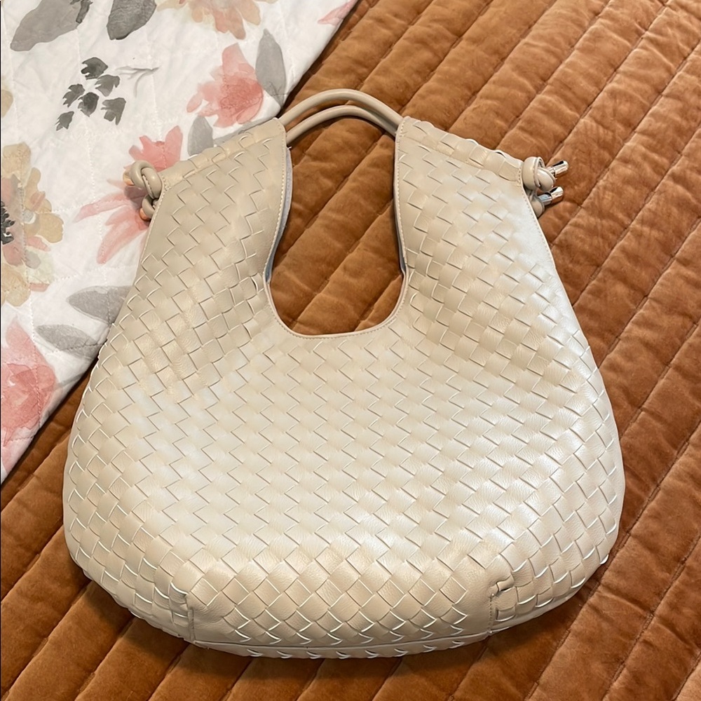 Melie Bianco Cream Woven Hobo Bag